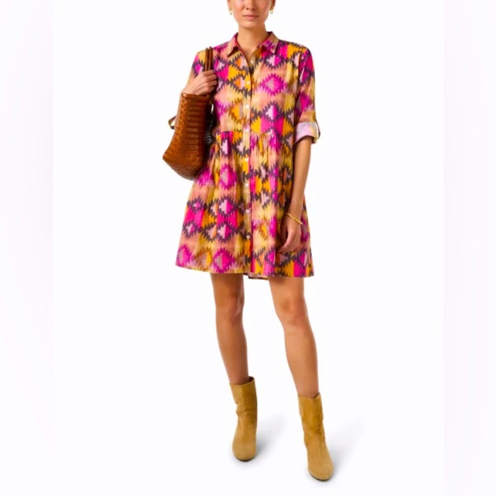 🩷💛Deauville Ro’s Garden pink and yellow shirt dress XL NWT